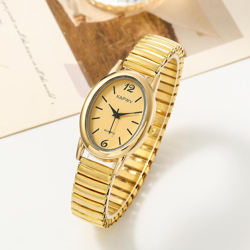 Fashionable Women's Watch Oval Dial Bar Scale Alloy Elastic Band Casual Simple Quartz Women's Watch