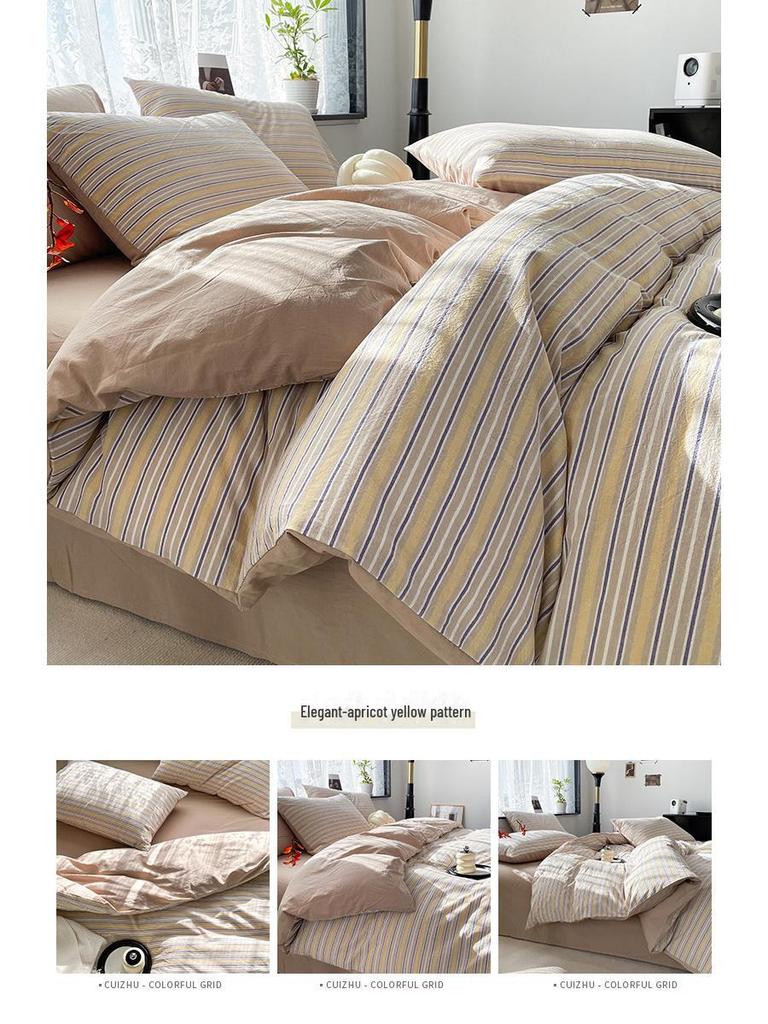 Серия AB Cotton: Комплект постельного белья из чистого хлопка для общежития - односпальный, из четырех частей с простынями