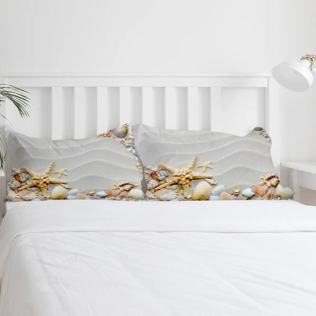 Пляжный песок Волны Морская звезда Ракушка Раковина Постельный комплект 3 предмета Пододеяльник Наволочка Детский Взрослый Покрывало Комплект Двуспальный Домашний текстиль