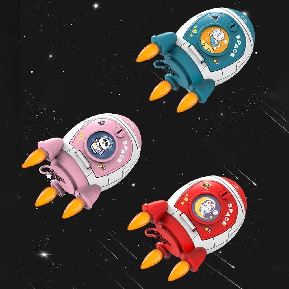 Rocket Piggy Bank with Key Switch Large Capacity Coin Money Box Cartoon Bunny Astronaut Pattern Stickers Birthday Gift for Kids