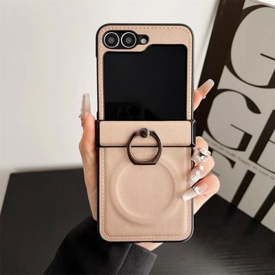 Магнитный кожаный чехол для телефона Samsung Z Flip 6 5 4 3 Flip6 Flip5 Flip4 Flip3 Ring Hinge Protective Cover