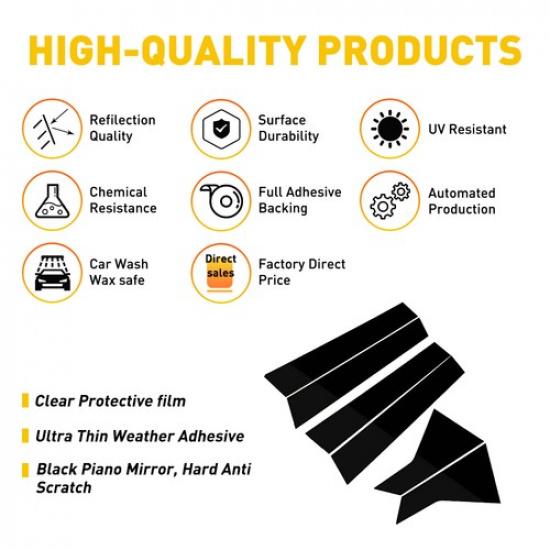 Window Pillar Posts Gloss Black Cover Door Trims For Honda Civic 11Th Sedan