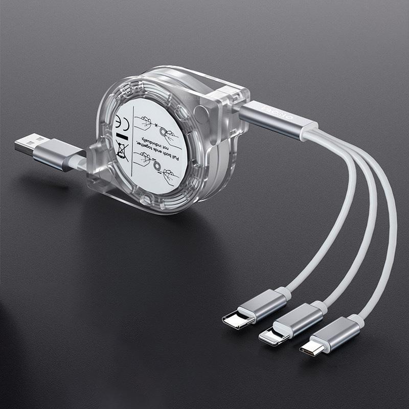 VAORLO 3 In 1 Charging Cable Retractable USB Charge For XiaoMi HuaWei Samsung 2.4A Fast Charging Portable Charging Cable Micro Type-C 8Pin