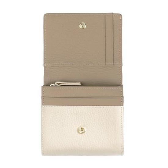 imeetu Two-fold wallet mini genuine leather ladies compact card case coin purse RFID (Ivory x Gray)