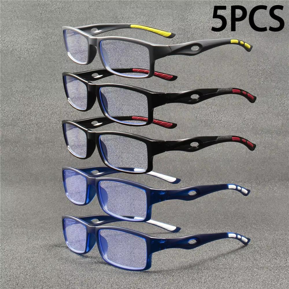 5PCS Sport Style Non-Prescription Reading Glasses Anti-Blue Light Rectangular Full Rim Eyewear PC Frame Material