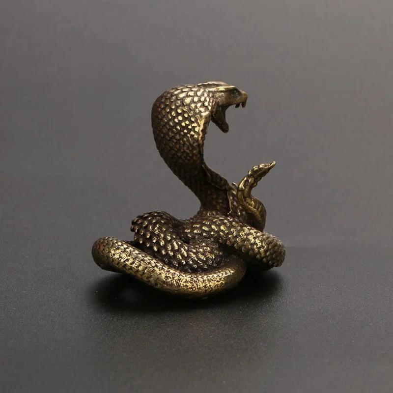 Antique Bronze Cobra Boa Snake Statue Miniature Figurines Copper Zodiac Animal Desk Funny Decor Tea Pets Ornaments Brass Crafts