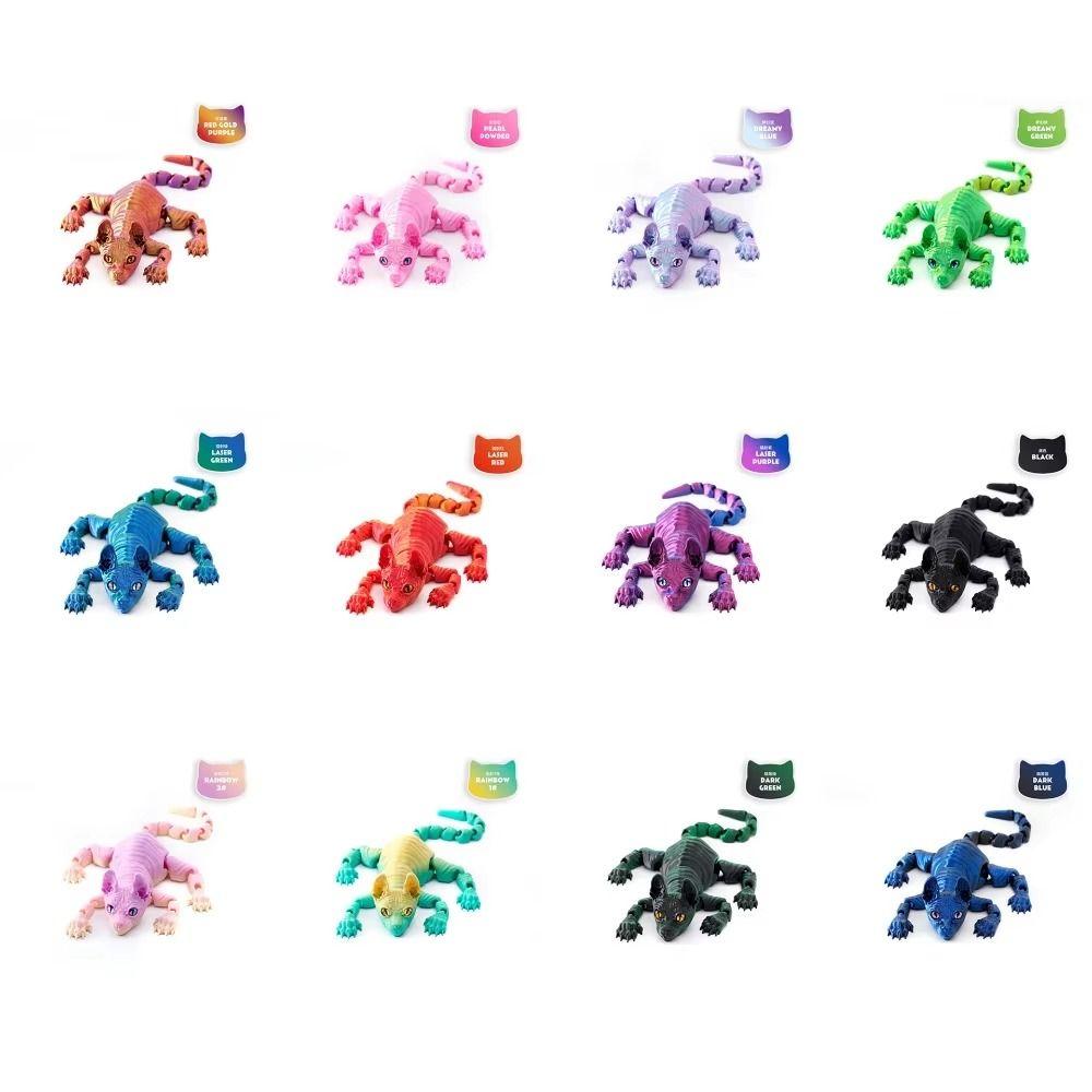 Siamese Kitten 3D Printed Cat Multi-joint 3D Hairless Cat Doll Home Room Mini Cat Figure Kids Gift