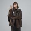Retro Leather Jacket Women's Spring and Autumn New Fashion High-end Loose Leather Jacket Motorcycle Clothes