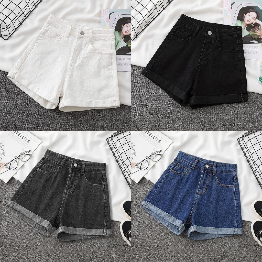 Basic Cotton Denim Shorts For Women Summer High Waist With Rolled Edges Casual Wear