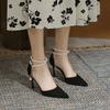 Sandals for Women's 2025 Summer New Bridesmaid Shoes Pearl Bow Black Thin Heel French Style High Heels Pointed Pumps for Women