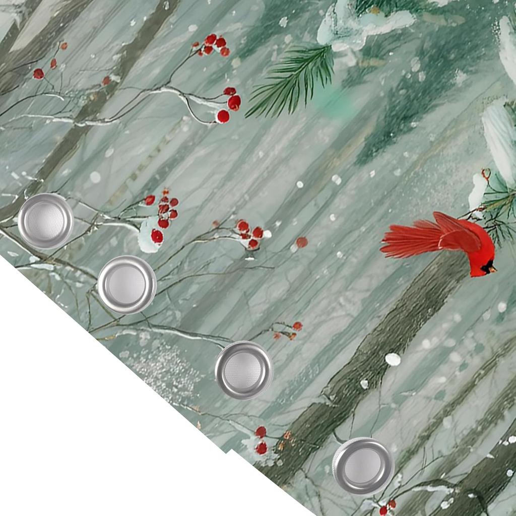 Сосна Красная Птица Занавеска для душа Зеленый Зимний Лес Кардинал Снежная Ягода Рождественская Тема, Деревенский Праздник Тканевая Занавеска для душа