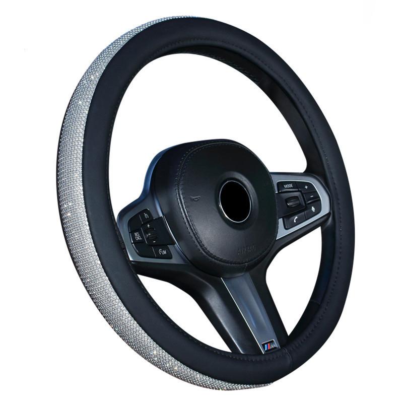 Rhinestone Car Leather Steering Wheel Covers Steering Wheel Crystal Cover Auto Car Interior Accessories For Women Girls