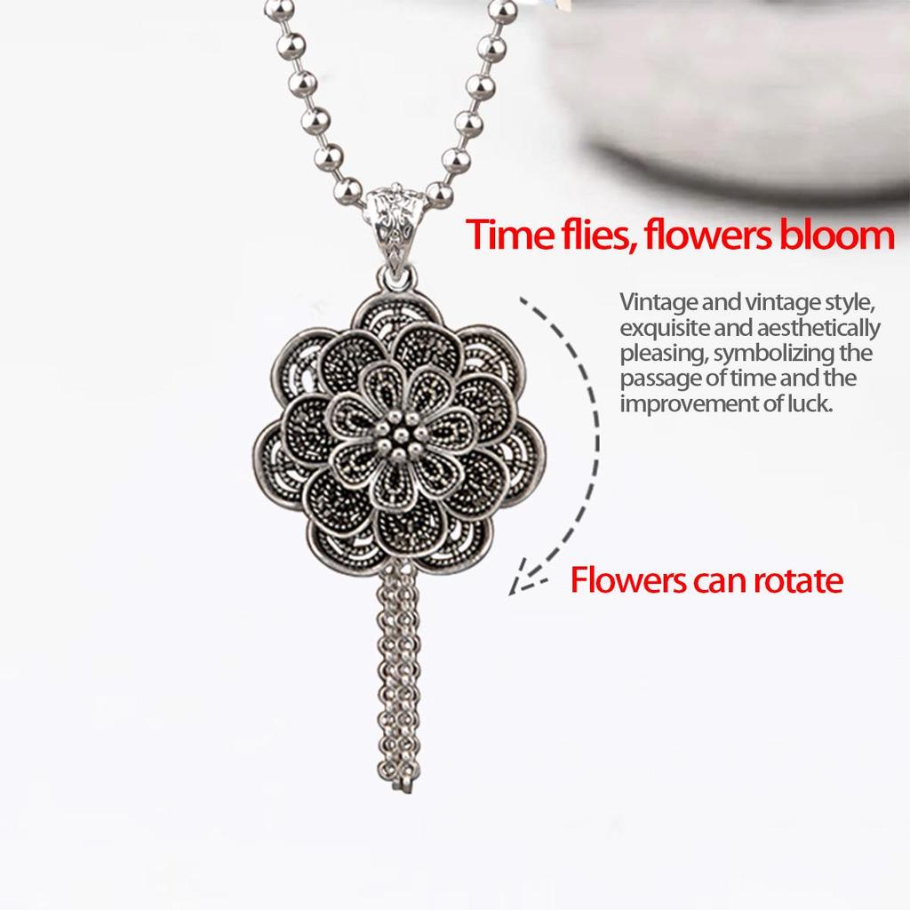 Retro Silver Peace Lock Pendant Necklace - Four-sided Wealth Women's Long Sweater Chain In National Style