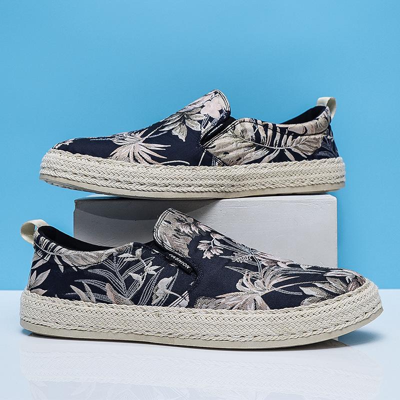 Fashion Men's casual shoes trend Men's low tops feet Breathable umbrella cloth slip-on floral men's shoes Fisherman shoes loafers H641