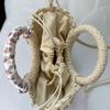 Moon Shaped Beach Straw Bag Flower Knitted Shoulder Bag Handmade Woven Underarm Bag  Shopping