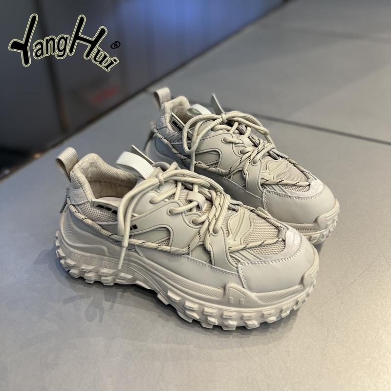 Ретро-спортивные туфли на платформе для отдыха на шинах, высота каблука средняя, 3–5 см, сетчатые кроссовки 2024 года, новая мода, осень и зима