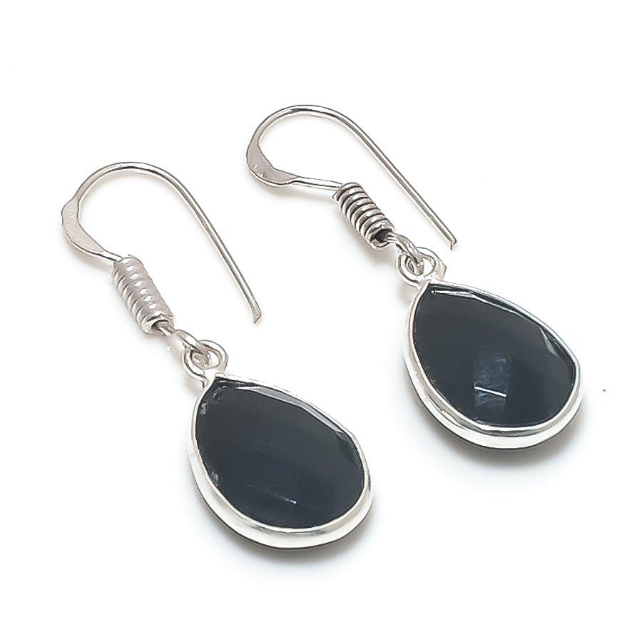 Black Spinel Gemstone Handmade 925 Sterling Silver Jewelry Earring 1.38" GK-6789