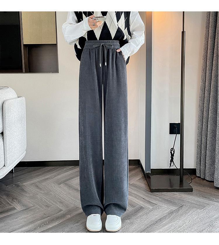 Большой размер 200 цзинь Шениль Широкие брюки с высокой талией, стройнящие, свободные, повседневные для женщин - Весна и Осень