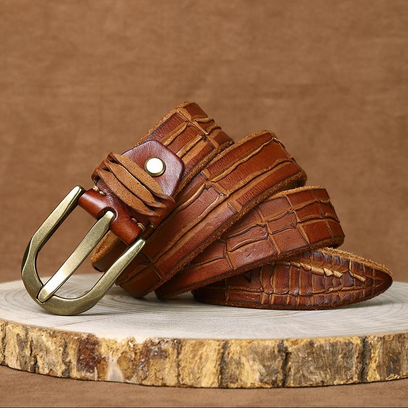 Трендовый нож с отметками, утолщенный ремень из натуральной кожи первого слоя, мужской, из натуральной кожи, с пряжкой-пином, ретро-стиль Ins, ремень для старых джинсов