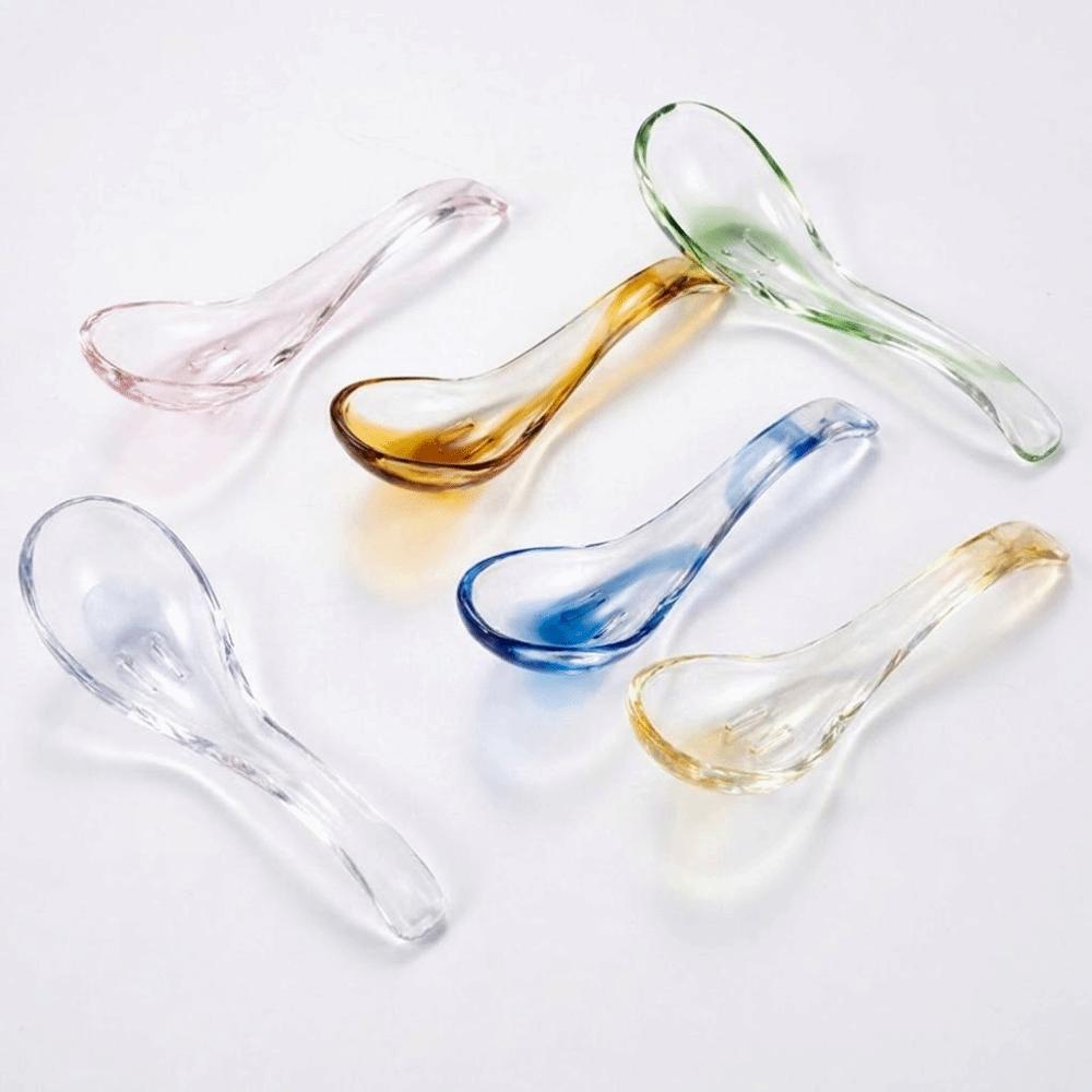 Elegant Condiment Spoons Exquisite Dessert Teaspoons Kitchen Accessories Glass Soup Spoons Hotel
