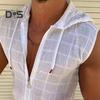 3D Cutting Vest Top Drawstring Модная летняя спортивная толстовка без рукавов с капюшоном