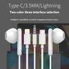 Half-in-ear Mobile Phone Wired Cable Control Earphones with Good Sound Quality Original TYPE-C Earplugs