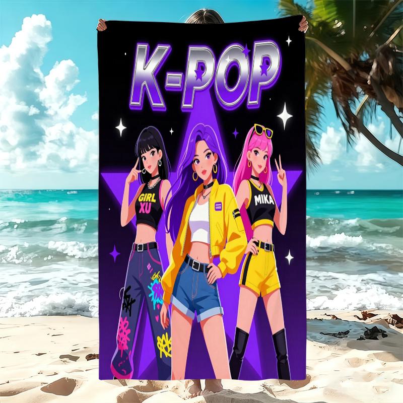 K-pop Идол Девичья Группа Пляжное Полотенце из Микрофибры Мягкое Быстросохнущее Спортивное Полотенце для Зала Черно-Фиолетовая Звезда Банное Полотенце для Плавания на Открытом Воздухе