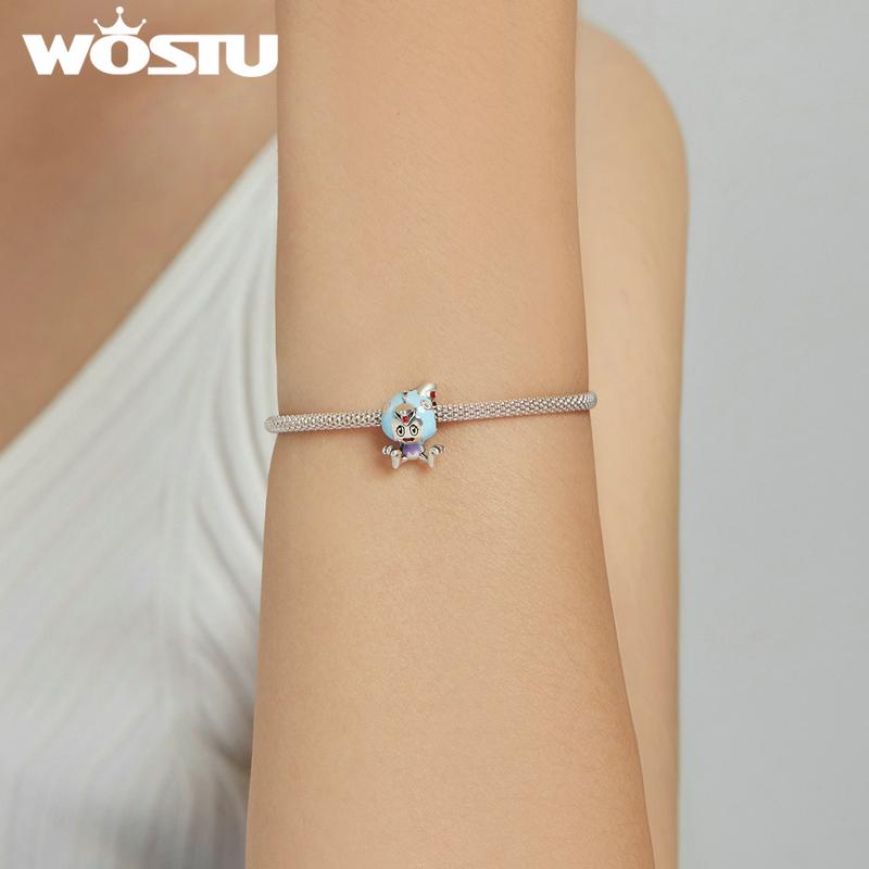 WOSTU Cute Fairy Tale Broken Egg Chick Blue Egg Shell 925 Sterling Silver Beads Fit Bracelet Bangle Fine Jewelry