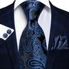 Mens Silk Tie Blue Paisley Necktie Handkerchief Cufflinks Set for Party Wedding Business
