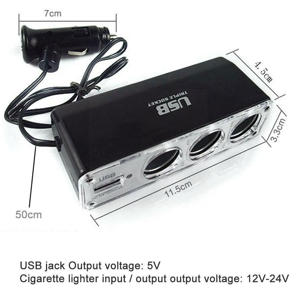 Тройной разветвитель прикуривателя с USB-портом, штекер с зарядным устройством 12 В/24 В, адаптер для зарядки, тройное автомобильное зарядное устройство USB