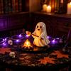 Small Decorative Lamp for Office Halloween Campfire Tealight Holder, Matte Resin Ghost Mummy Scarecrow Figurine, Stable Niche Handmade Art Round Base