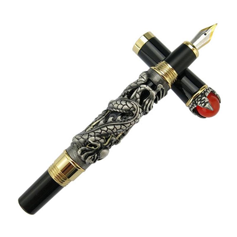 Jinhao Brilliant Gold Металлический Дракон Король Древний Жемчуг Резьба Тиснение Средний Перо Ручка Офис Школа Канцелярские товары