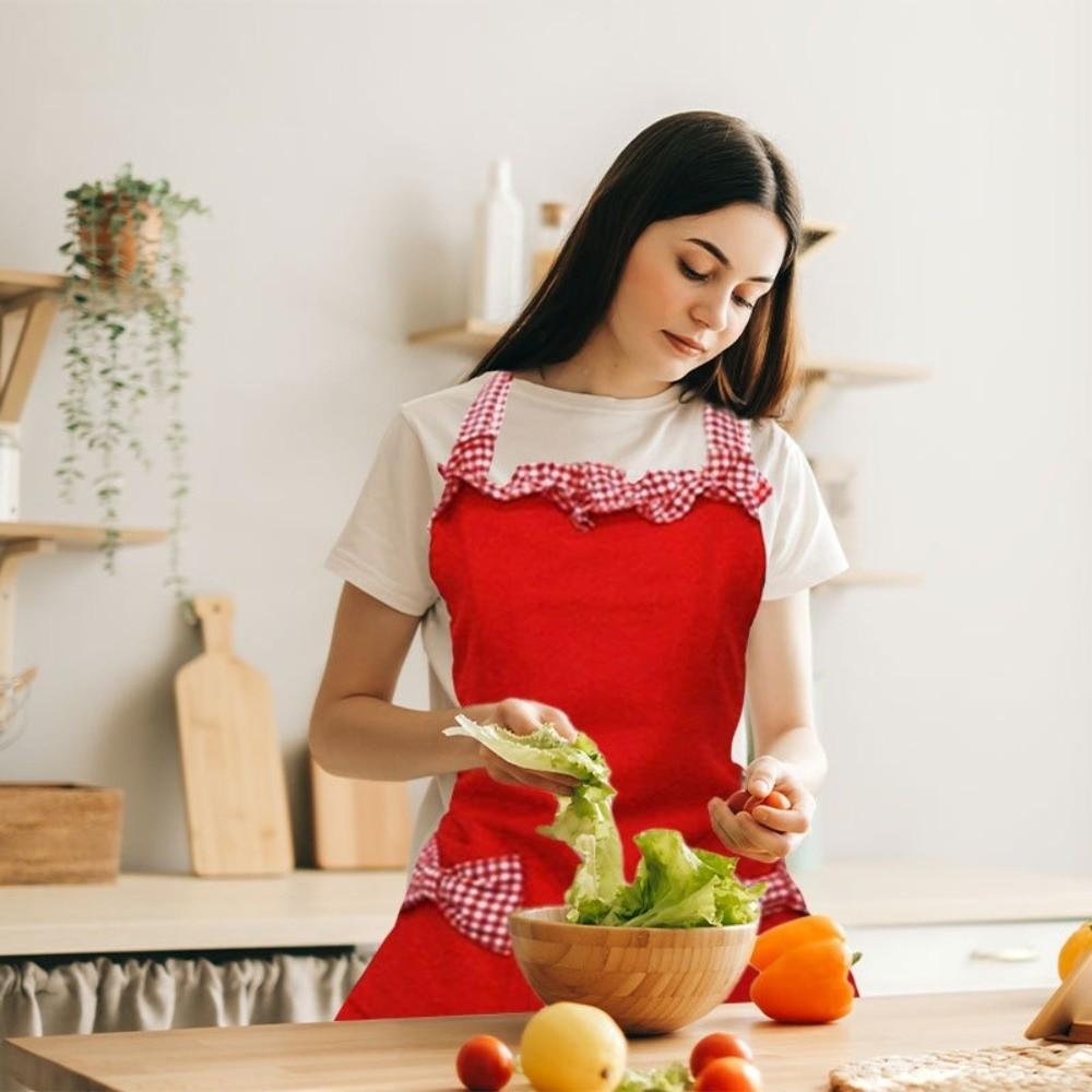Ruffle Trim Kitchen Apron Bow Detail Halter Neck Apron Vintage Baking Apron Home Use