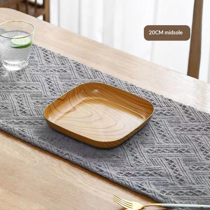 Eco-Friendly Imitation Wood Grain Square Plastic Plate Reusable Fruit Snack Serving Tray for Home Party Picnic