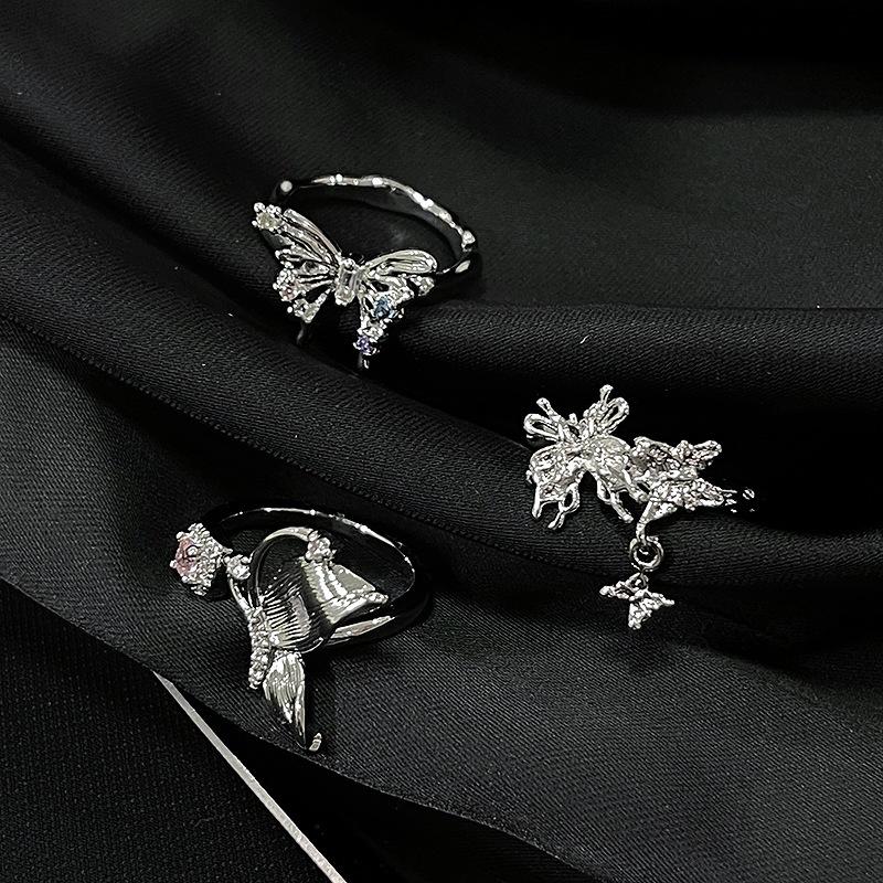 Flowing Butterfly Shadow Series Niche Design Butterfly Pendant Opening Ring High Sense Cold Wind French Ring Female