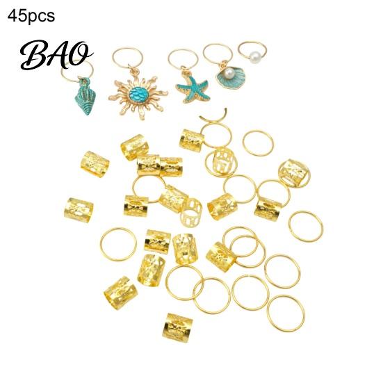 Marine Themed Hair Charms 45Pcs Dreadlock Accessories, Open Design Easy to Wear Braided Hollow Carved Beads Rings with Elements Starfish Shells