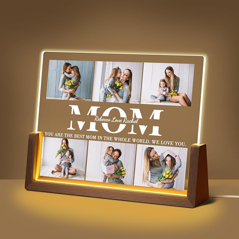 Персонализированные уникальные подарки на День матери для мамы и жены, подарки для мамы от дочери, сына и мужа, фоторамка из акрила с ночником и именем на фото,