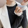 Кружевной топ с полувысоким воротником женский весенний теплый из немецкого вельвета с длинными рукавами, имитация кашемира, базовая рубашка