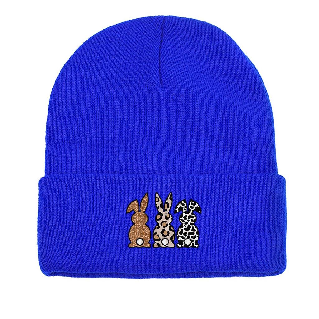 Rabbits Back View Warm Knit Cap Beanie, Animal Woman Cap Windproof Candy Color Sporting Bobble Hat Knitted Hat Beanie