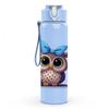 1PC Blue Bow Owl Cute Cartoon Print 750ml Color Plastic Sports Water Bottle Leakproof Flip Straw Lid Suitable for Sports Office Home Use