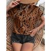 V Neck Fashion Leopard Print Women Tops Vintage Short Sleeve Blouse Loose Lady Shirts Office Casual Clothes Blusas Mujer 25584