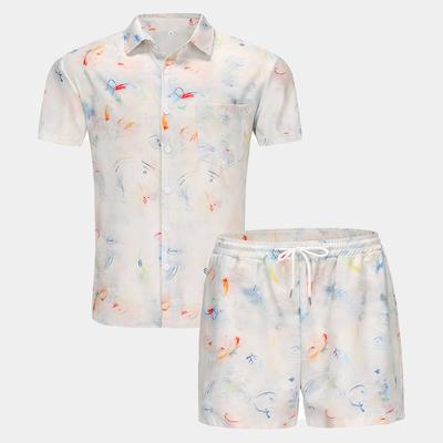 Мужской повседневный модный комплект из двух предметов с принтом, летние новые мужские рубашки с отложным воротником и короткими рукавами