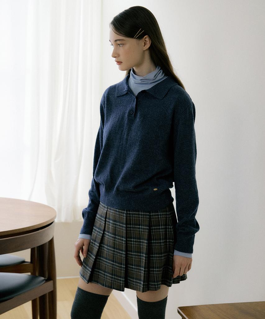 REORG Eot Soft Button Collar Knit Blue Indigo