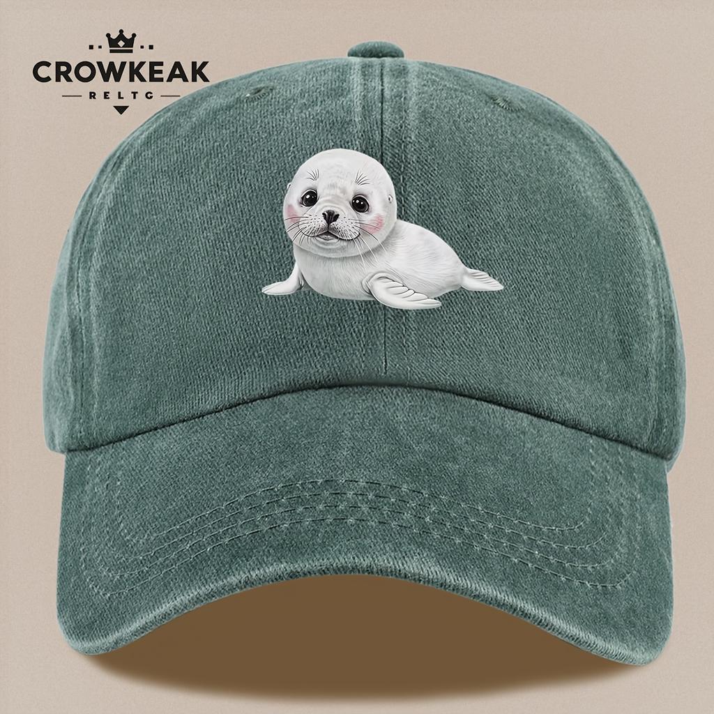 pc Cute Cartoon Seal Pattern Design Printed Baseball Cap Black Papa Trucker Hat Breathable Comfortable Solid Color Easy Retro S
