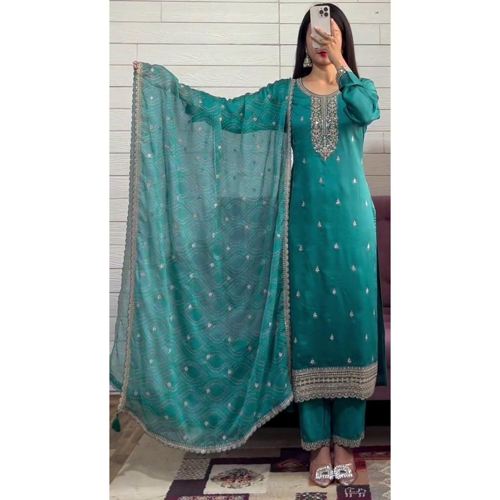 Новый обед дизайнерской серии вышитый рабочий топ и брюки с дупаттой