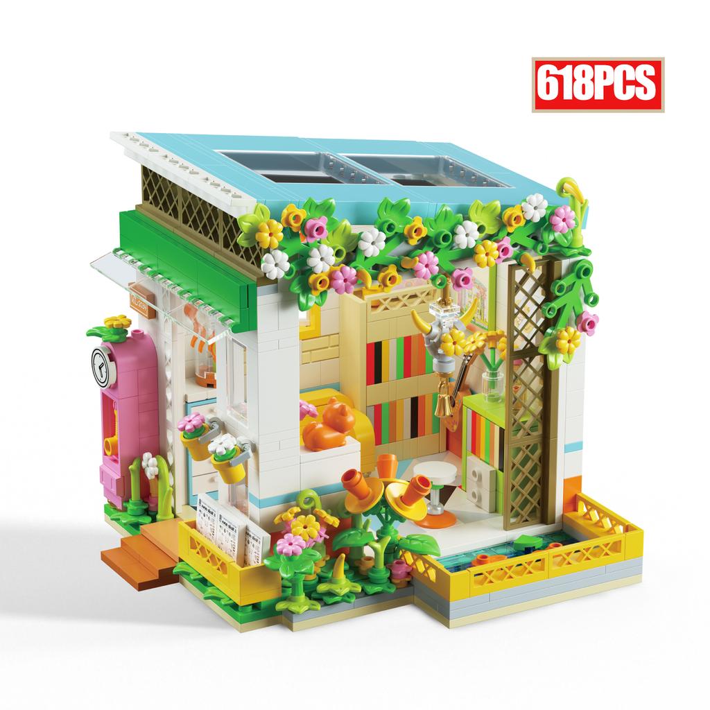 NEW MINI Set Flower Bouquet House Model Building Blocks MOC Street View Fairy Tale Town Bricks Assembly Children Kids Toys Gifts