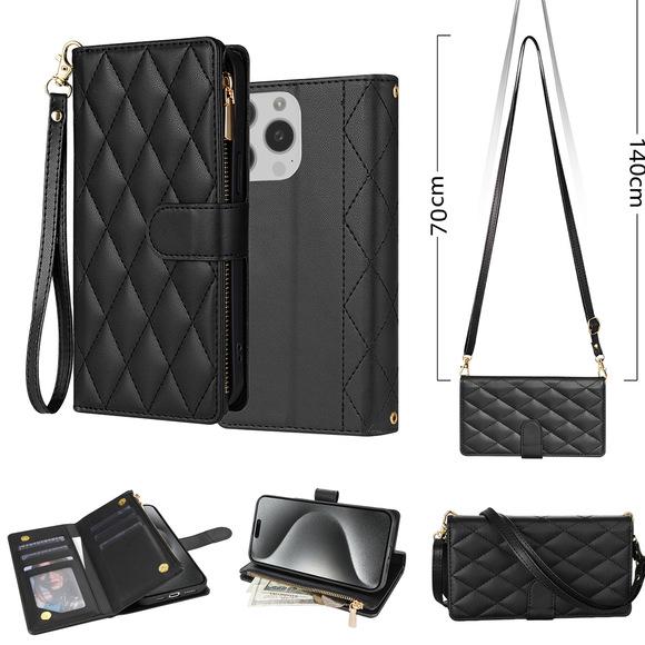 Чехол-гармошка для телефона Apple 15 14 13 ProMax с боковой молнией, диагональным шнурком и отделением для карт.