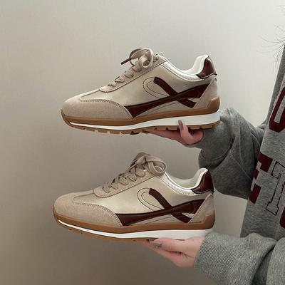 Простые цветовые блоки, немецкие тренировочные кроссовки, женские, 2025, осенняя мода, корейская версия, ретро-стиль, спортивная обувь на внутренней платформе, Для