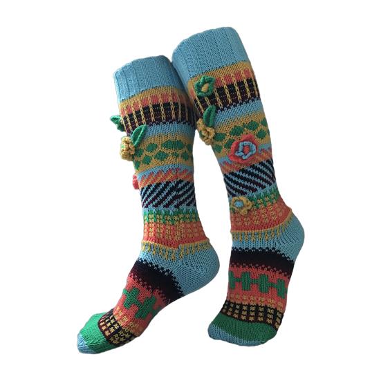 Ретро вязаные гольфы до колена Женские вязаные крючком гольфы до колена с 3D цветами Теплые разноцветные носки Гетры для девочек Ботинки Для дома Уличная одежда