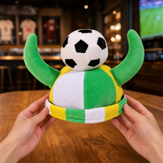 Soccer Horn Hat, Funny Sports Themed Cheering Cap, Plush Football Fan Headwear for Concerts, Game Day, Parties